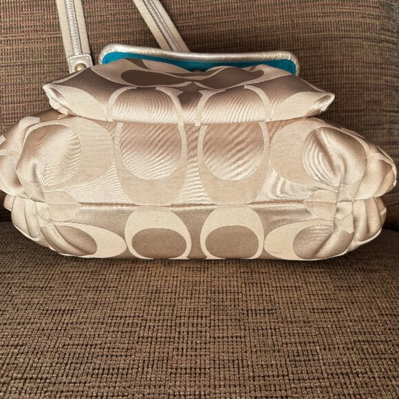 Coach Beige and Gold Shoulder Bag with Gold Accents - Picture 13 of 13